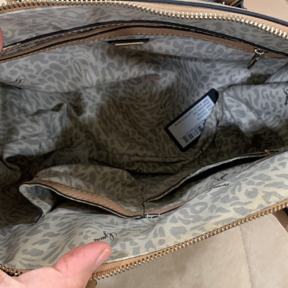 Guess Cream Beige Satchel Purse Handbag with Top Handles Studded Outline - Picture 6 of 15